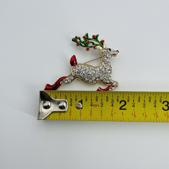 Christmas Brooch Rhinestone Reindeer Brooch Pin Xmas Santa Gift - Picture 4 of 5